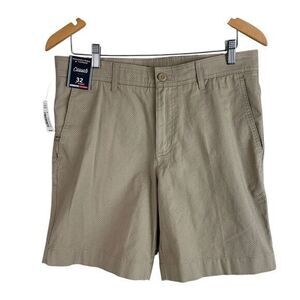NEW Roundtree & Yorke Straight Fit Chino Shorts Mens 32 Brown Stretch Flat Front